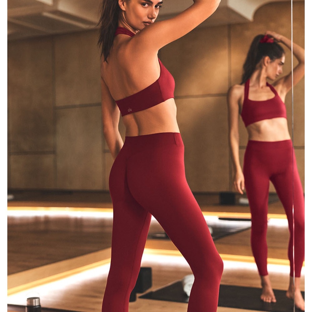 ALO Yoga Women's Seamless High-Waist Leggings & Bra Set - Burgundy